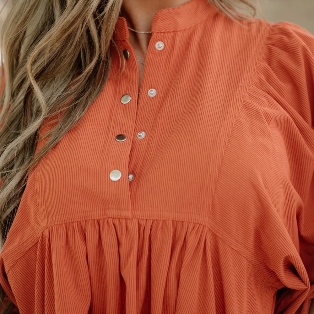 Chic Rust Puff Sleeve Mini Sutton Dress NWOT - Picture 3 of 4